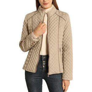 Women's Lightweight Beige Cozy Warm Stand Collar Quilted Puffer Jacket Coat